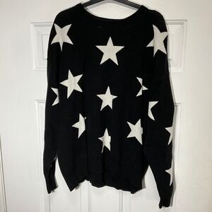 Orange Kiss Essentials Black White Star Knit Sweater Large Oversized Crew Neck